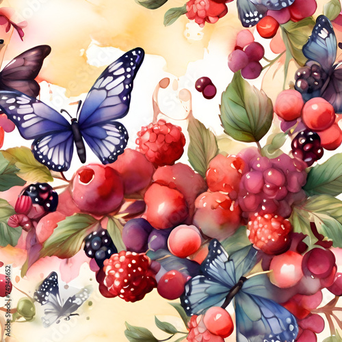 Watercolor summer berry  generative ai