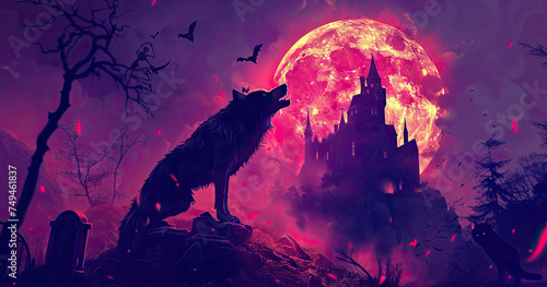 wolf howling spooky background wallpaper photo