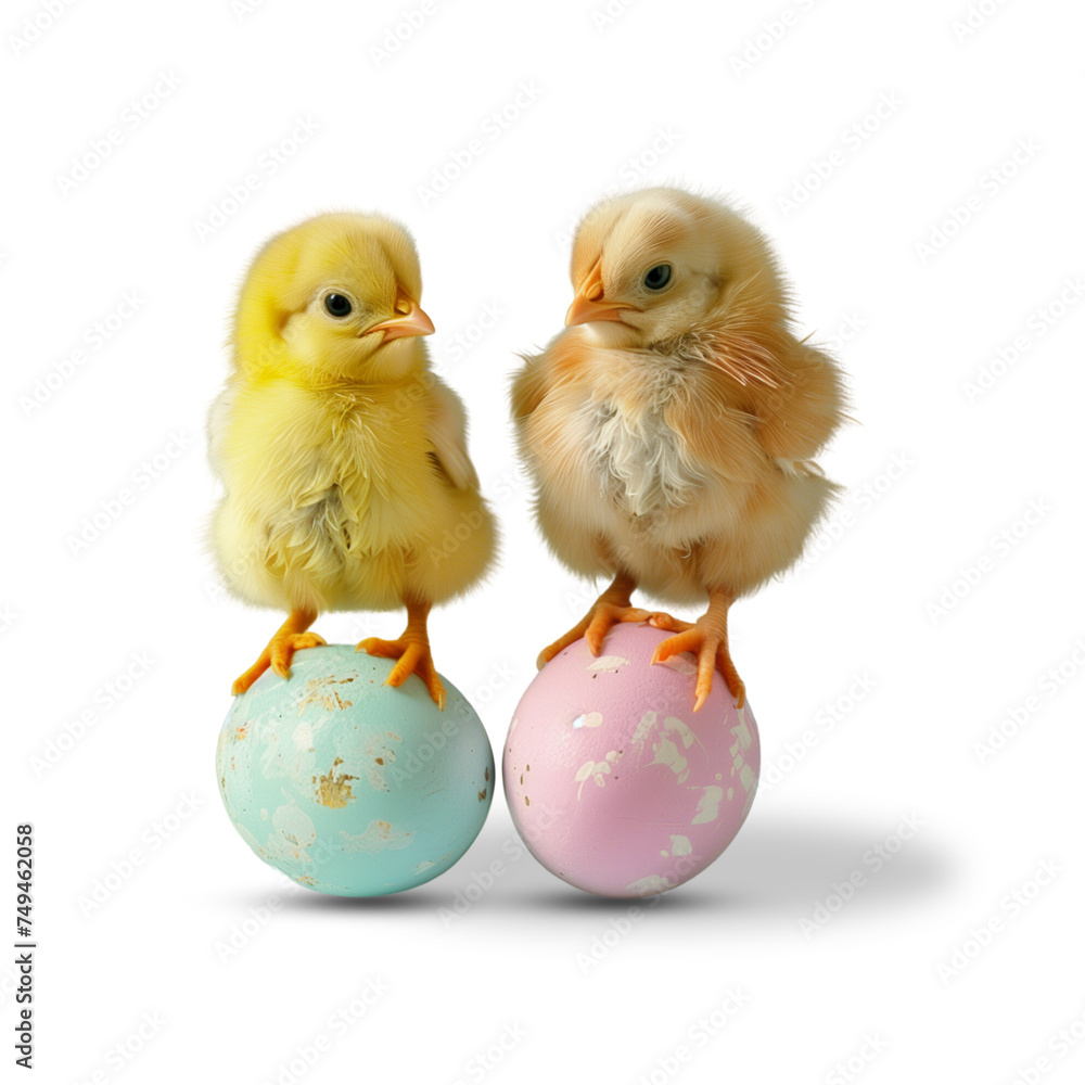 Naklejka premium Chicks on an egg. transparent background. Happy Easter