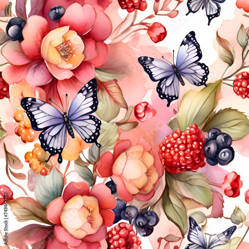 Watercolor summer berry  generative ai