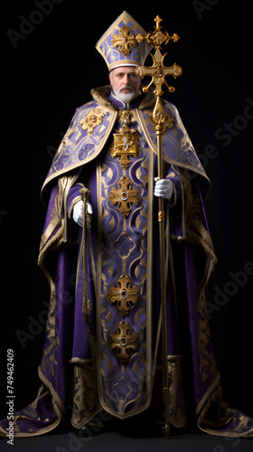 Exemplification of Episcopal Authority: Portrayal of a Bishop in Traditional Vestments in a Majestic Cathedral