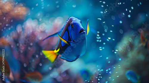 Tropical blue fish Acanthurus Leucosternon surgeo photo
