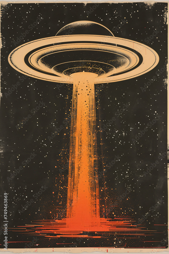 Retro futuristic UFO abduction with vibrant color palette. Perfect for ...