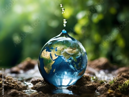 Preserving Our Planet: A Single Water Drop Impacting the Earth, Symbolizing Environmental Conservation, © Zaman