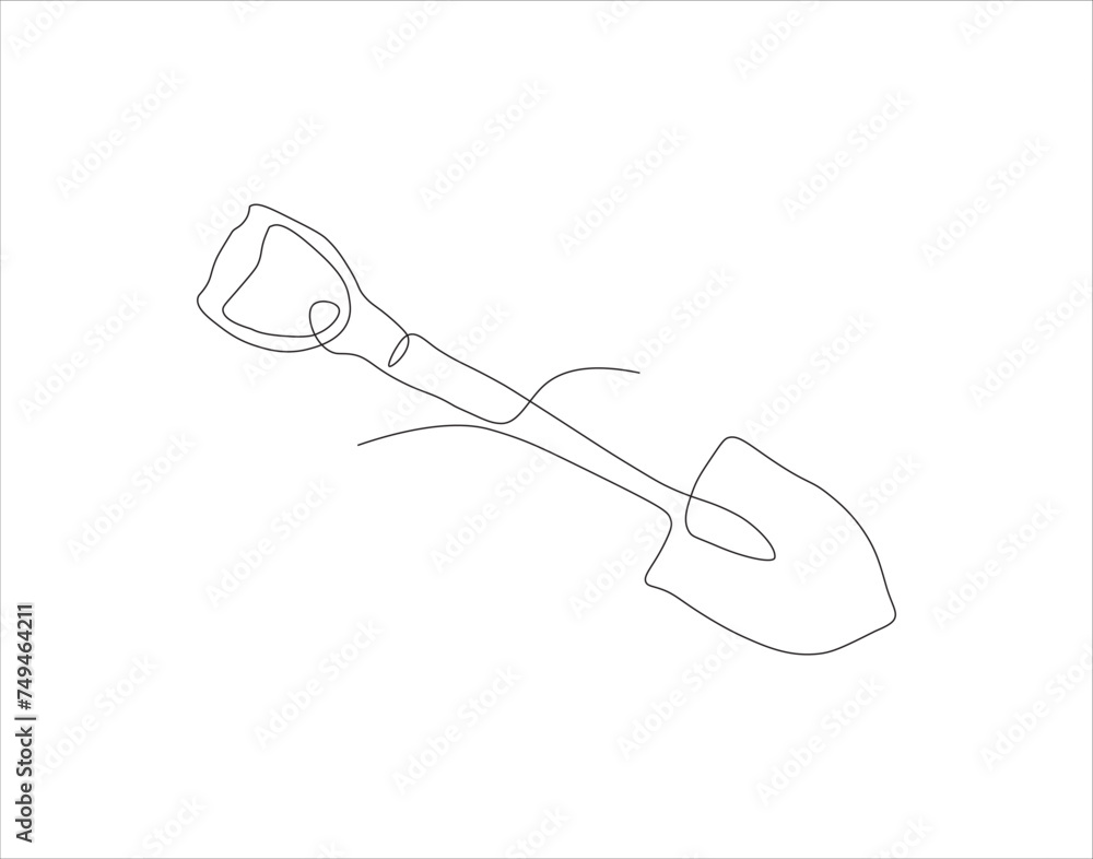 Continuous Line Drawing Of Shovel. One Line Of Shovel. Gardening Tool Continuous Line Art. Editable Outline. Continuous Line Drawing Of Shovel. One Line Of Shovel. Gardening Tool Continuous Line Art. Editable Outline.