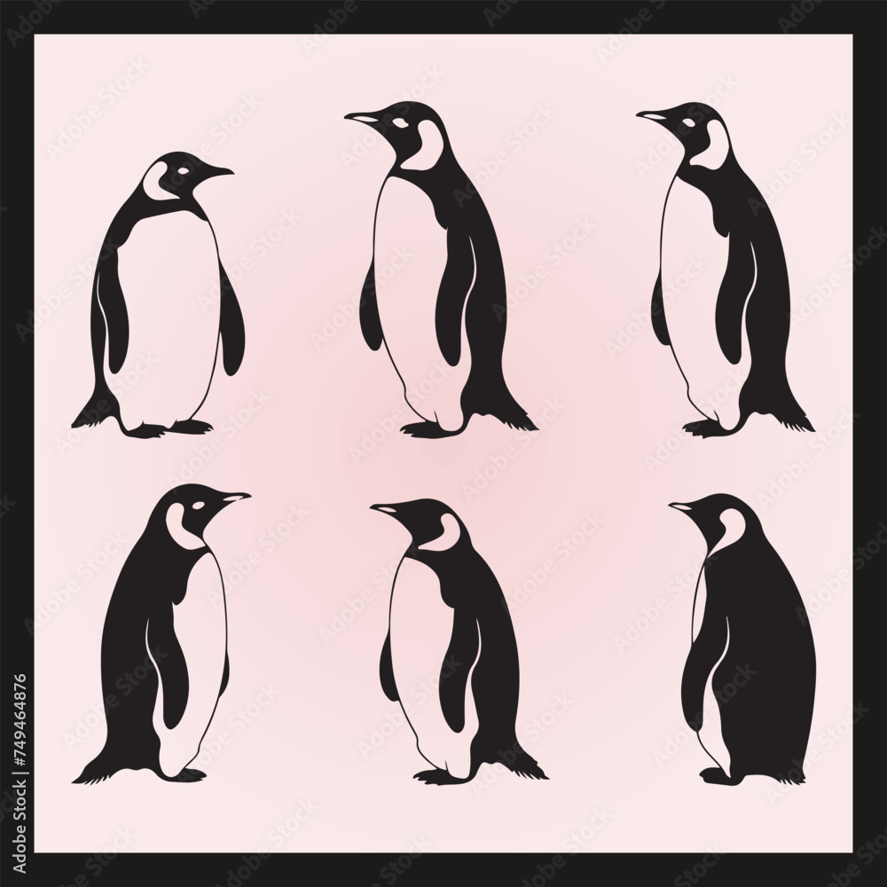 Naklejka premium Penguin silhouette set Clipart on a hex color background