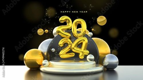Beautiful Realistic Happy New Year 2024 Banner Template With 3D Elements 6