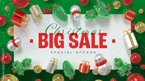 Beautiful Realistic Christmas Sales Banner Template With 3D Elements Copy Space 4