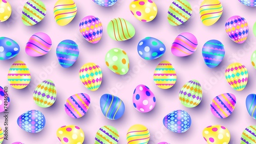 Colorful Seamless Pattern With 3D Easter Eggs
