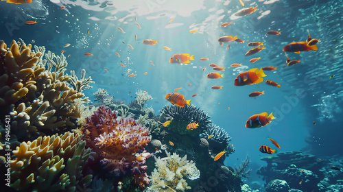 Underwater scene with corals and beautiful tropic