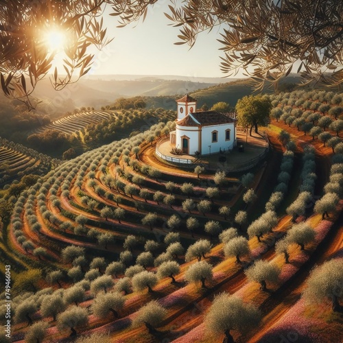 Villa sur une colline portugaise au milieu des oliviers  photo
