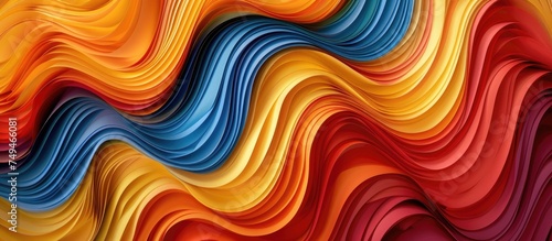 Multicolored paper strips are folded in wave-like patterns in this abstract background. The wavy lines create a dynamic and vibrant visual effect, showcasing a blend of colors in a unique and artful