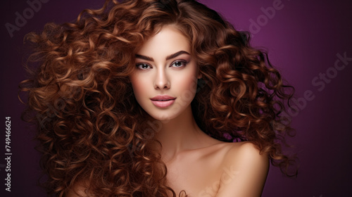 Beauty redhead girl with long and shiny wavy red hair. Beautiful woman model with curly hairstyle .
