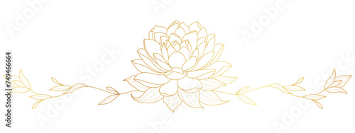 Golden lotus line art style vector with transparent background. vesak day