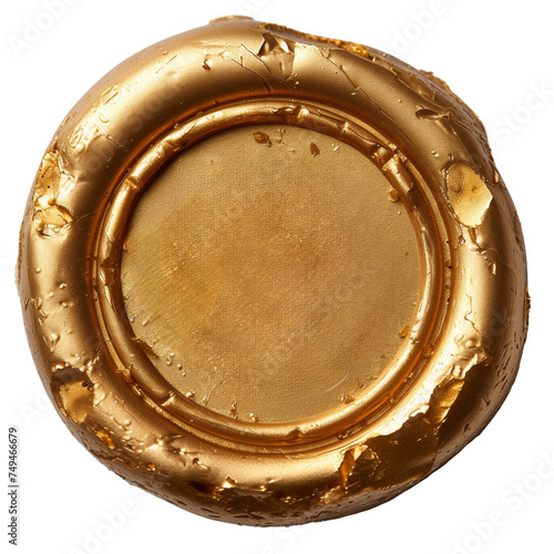 Golden wax seal isolated on white, transparent. PNG