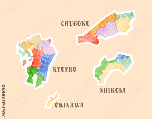 版ズレ風の素朴な日本地図：中国地方・四国・九州・沖縄
