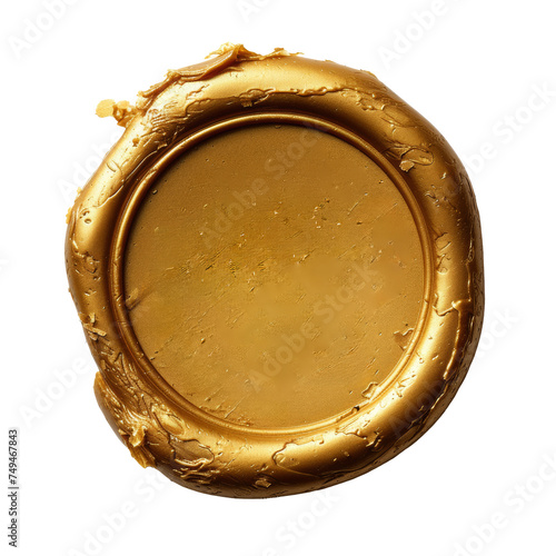Golden wax seal isolated on white, transparent. PNG