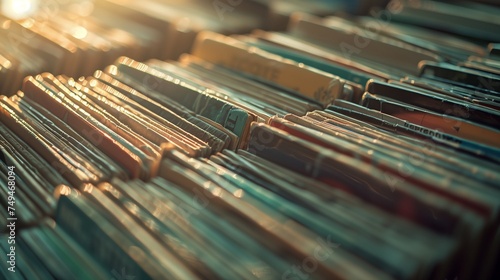 a close up shot of vinyl records with beautiful natural light