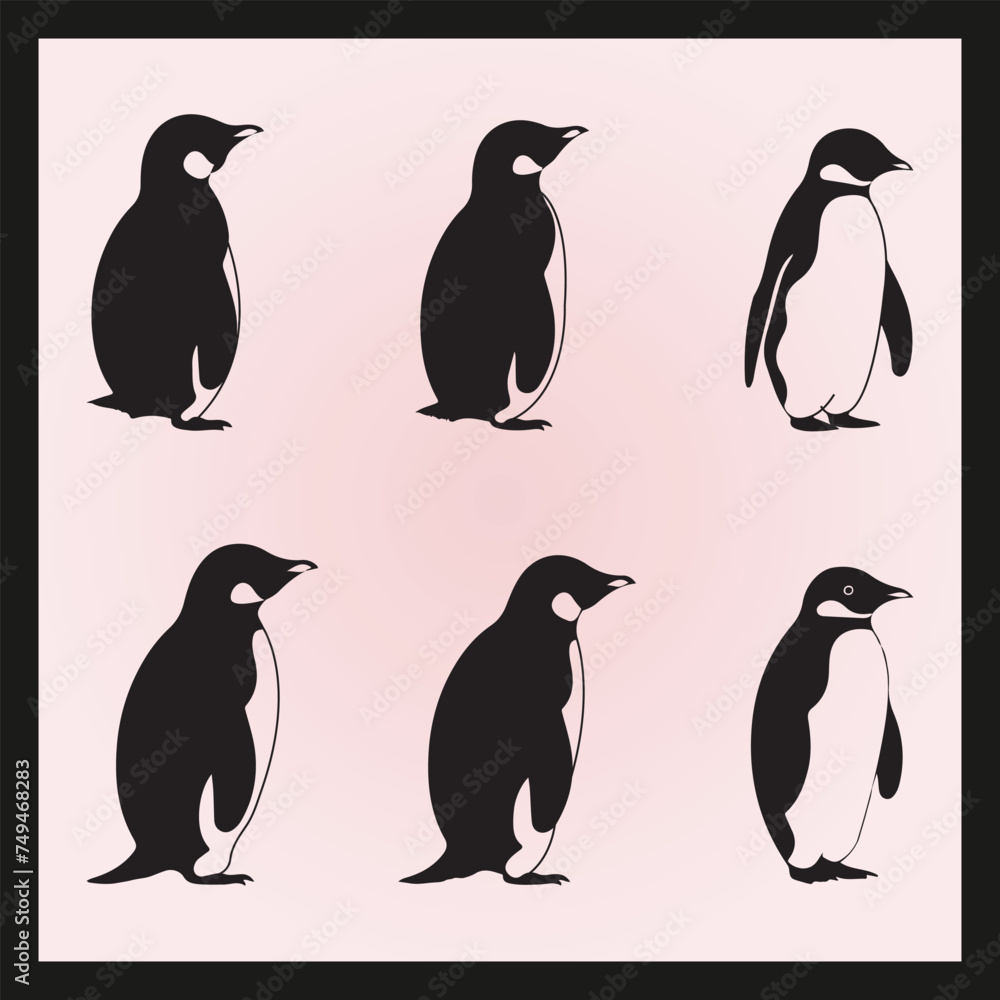 Naklejka premium Penguin silhouette set Clipart on a hex color background