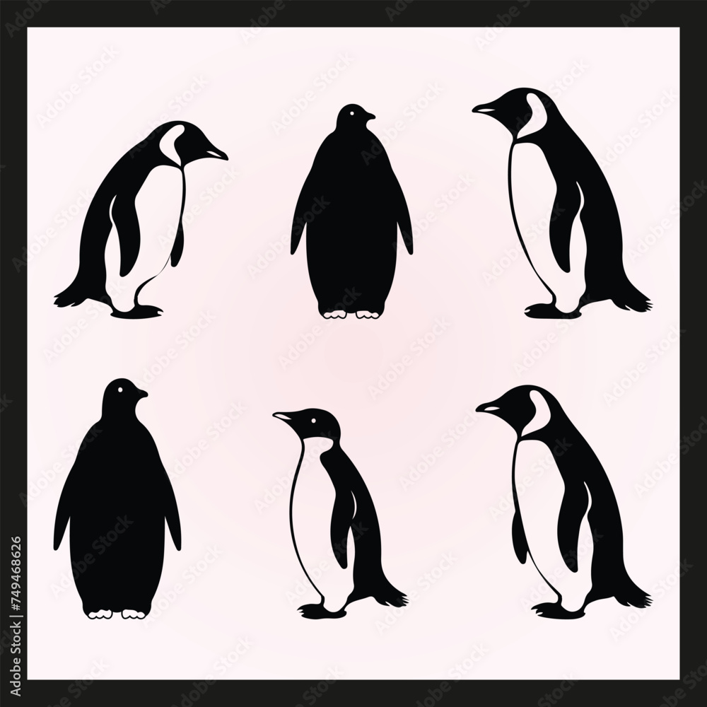 Naklejka premium Penguin silhouette set Clipart on a hex color background