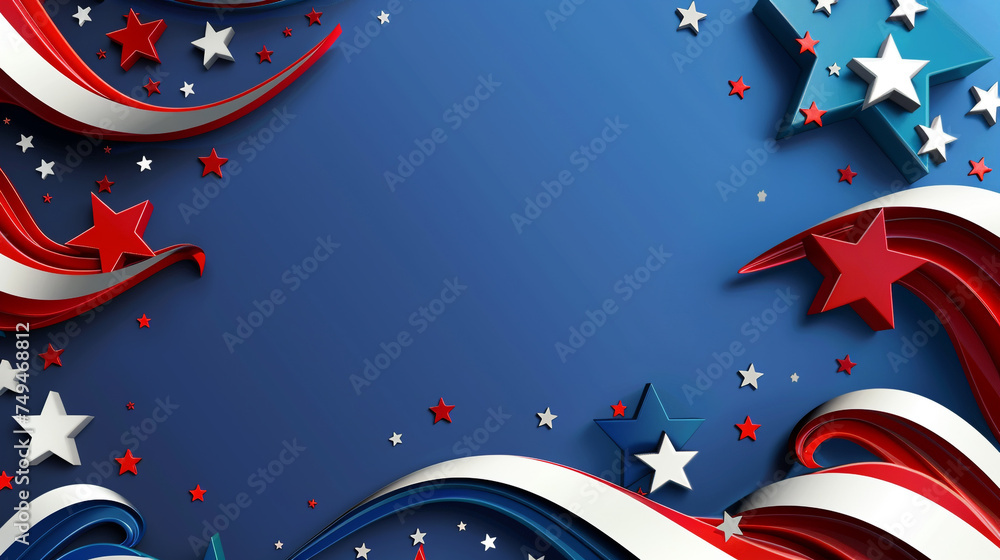 Beautiful USA patriotic banner design with 3d elements, stars and stripes. Beautiful USA patriotic banner design with 3d elements, stars and stripes.