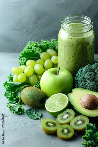 Vegetarian, alkaline food concept, smoothie with vegetables and fruits