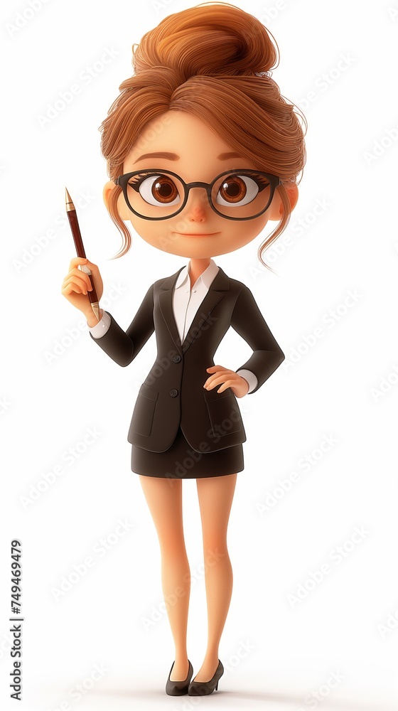 3d character business girl office style on a white background. Generative AI