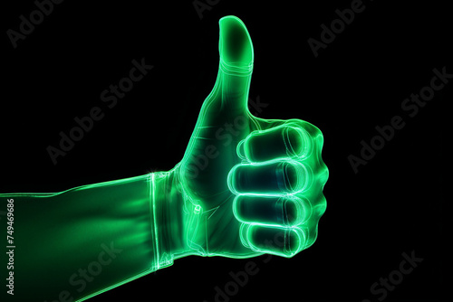 thumbs up, digital technology, neon, dark background