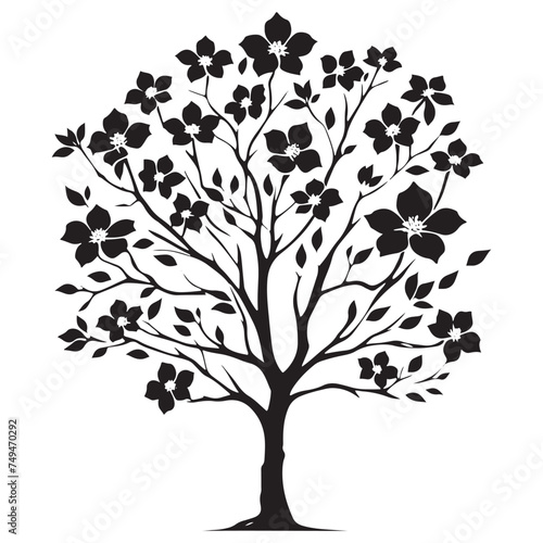 Symbol of Spring: A Blooming Dogwood Tree Silhouette Embracing Renewal - Illustration of Dogwood Tree - Vector of Dogwood Tree - Silhouette of Dogwood Tree
