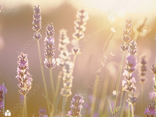 Spring lavender flowers. The sun s rays shine through the branches of blooming lavender.