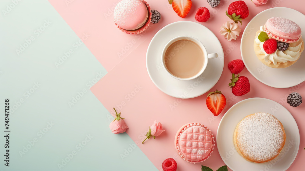 Tasty cakes top view, food background, free space Tasty cakes top view, food background, free space