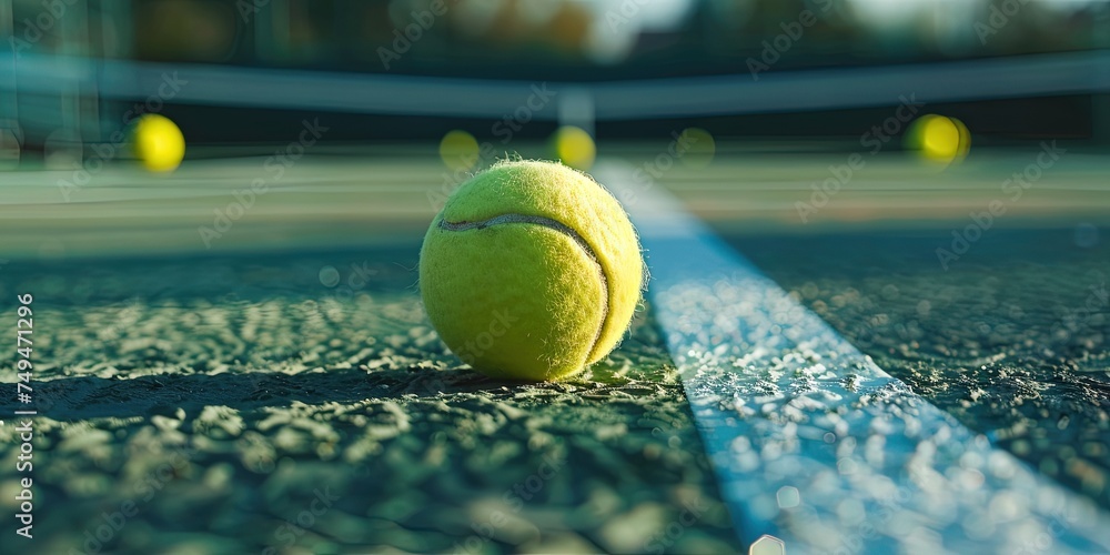 Tennis ball in court in stadium filled with people ready to watch a match