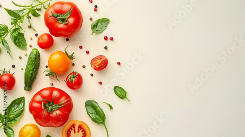Healthy food products top view, food background, free space