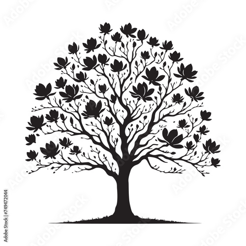 Southern Charm Embodied: A Graceful Magnolia Tree Silhouette - Illustration of Magnolia Tree - Vector of Magnolia Tree - Silhouette of Magnolia Tree

