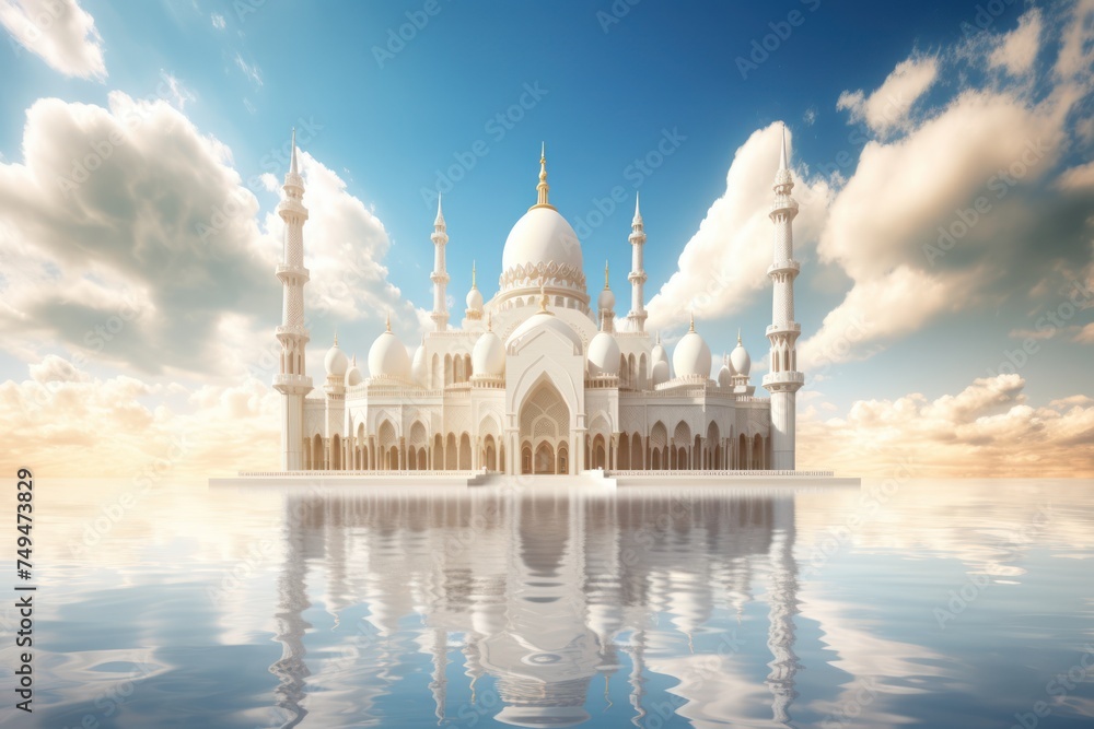Obraz premium Islamic mosque with creative design of flowing white clouds