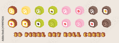3Dドット絵 ロールケーキセット