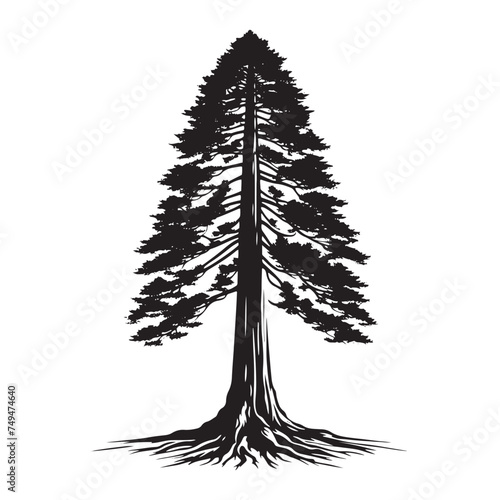 Redwood Tree Silhouette Framed by Morning Mist: A Symbol of Ancient Mystery - Illustration of Redwood Tree - Vector of Redwood Tree - Silhouette of Redwood Tree
