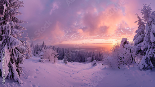 winter panorama landscape with forest trees © imran