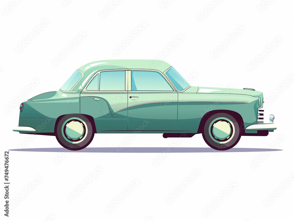 2D flat image side view of a classic car isolated on white background.