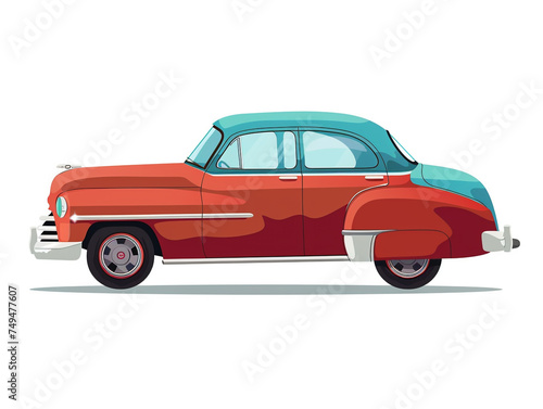2D flat image side view of a classic car isolated on white background. © Aisyaqilumar
