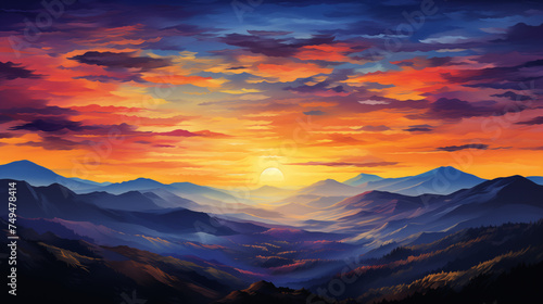 Sunset Majesty: Vibrant Skies Over Mountainous Landscape © HeroImg