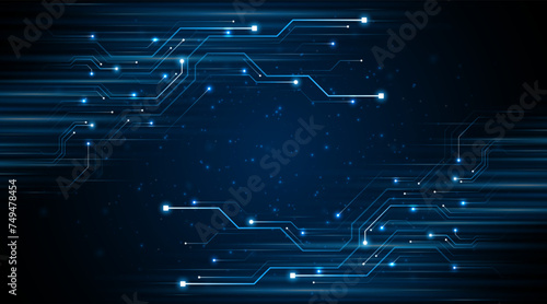 Blue glowing lines with glitter light effect on dark background. High speed internet technology concept or fast wireless data transmission. modern internet network connection technology background	