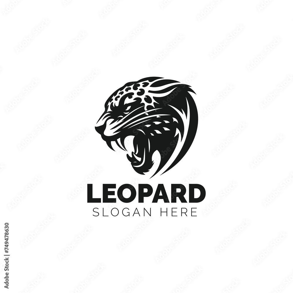 Stylized leopard head logo in black and white Stylized leopard head logo in black and white