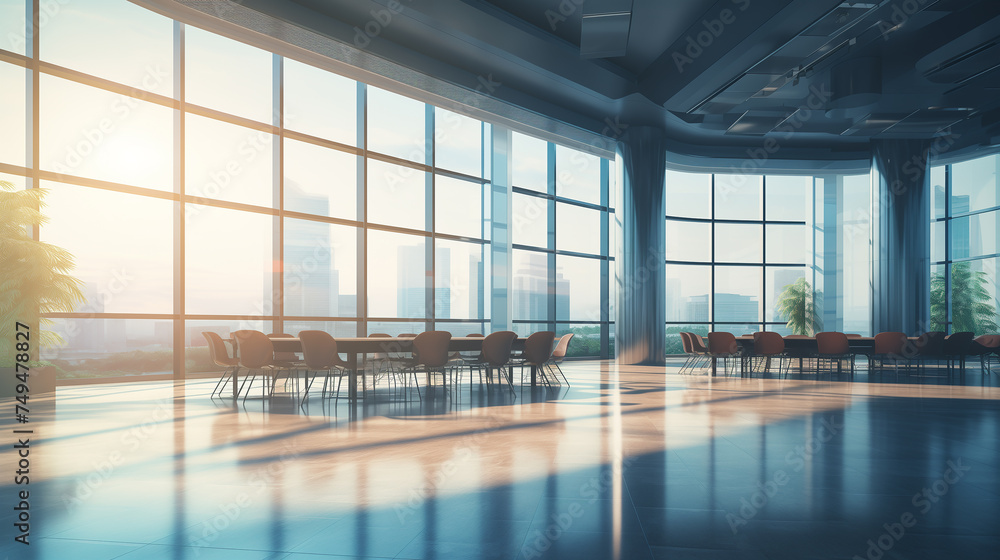 Empty office open space interior. Business conference company background, Ai generated image Empty office open space interior. Business conference company background, Ai generated image