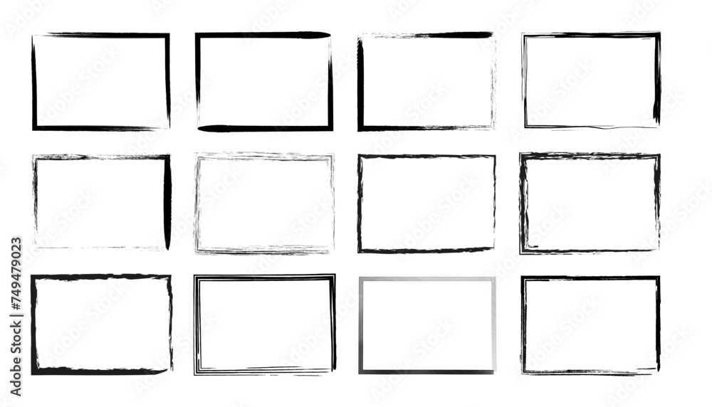 Set of grunge border frames stamp. Hand drawn brush ink and chalk element . Brush banner set. Vector illustration Set of grunge border frames stamp. Hand drawn brush ink and chalk element . Brush banner set. Vector illustration