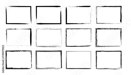 Set of grunge border frames stamp. Hand drawn brush ink and  chalk element . Brush banner set. Vector illustration