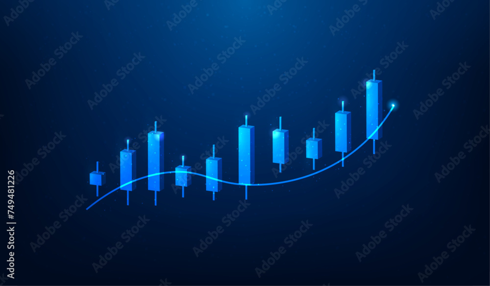 3d business digital investment trading candlestick stock marketing on blue background. finance graph growth increase digital technology. vector illustration fantastic hi-tech design.