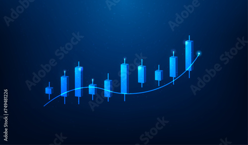 3d business digital investment trading candlestick stock marketing on blue background. finance graph growth increase digital technology. vector illustration fantastic hi-tech design.