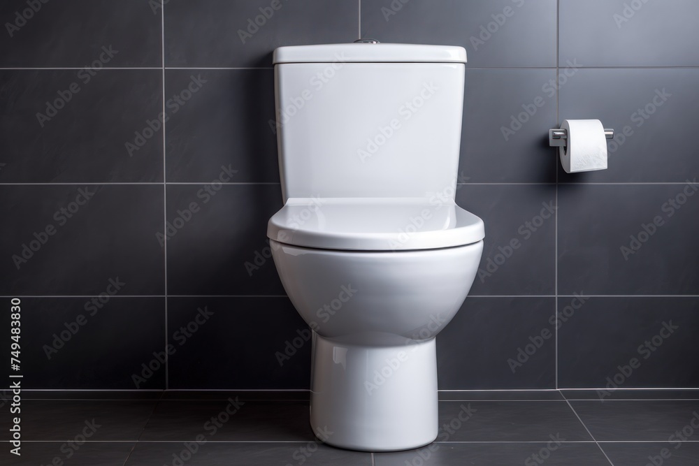 Ceramic white toilet bowl near a grey wall Ceramic white toilet bowl near a grey wall