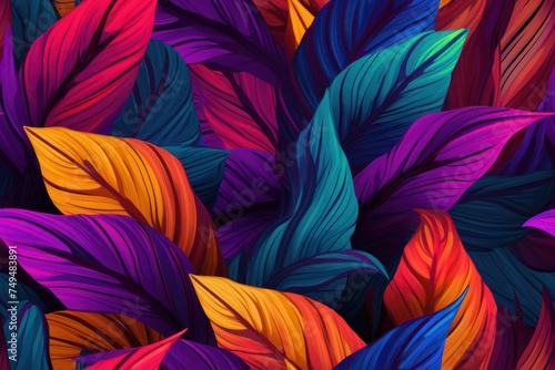 Colorful tropical leaves illustrated with vibrant colors in a graphic design